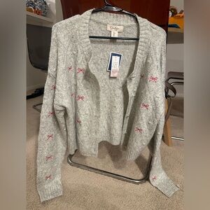 Gray Sweater with Pink Accents